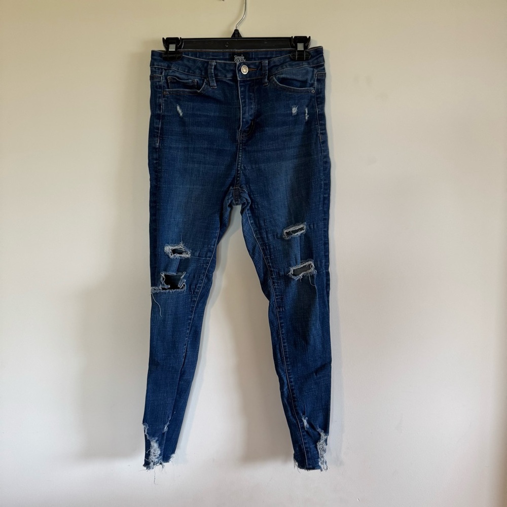Simple Society High Waisted Dark Blue Ripped Skinny Jeans size 7
